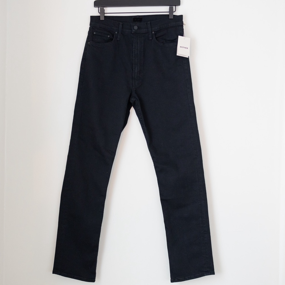 Mother Denim High Waisted Rider Ankle Black Straight Leg Jeans in Not Guilty